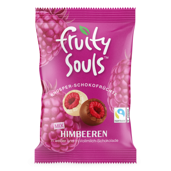 FruitySouls Ganze Himbeeren in weißer und Vollmilch-Schokolade 80g